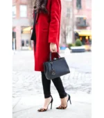 Women's Scarlet Red Long Wool Coat Back