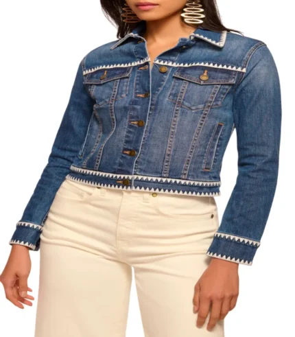 Kasey Embroidery Detail Denim Trucker Jacket Front