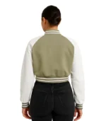 Adele Women’s Olive Green and White Leather Varsity Jacket