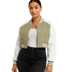 Adele Women’s Olive Green and White Leather Varsity Jacket
