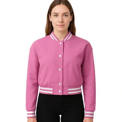 Adele Women’s Pink Leather Varsity Jacket