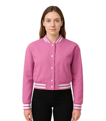 Adele Women’s Pink Leather Varsity Jacket