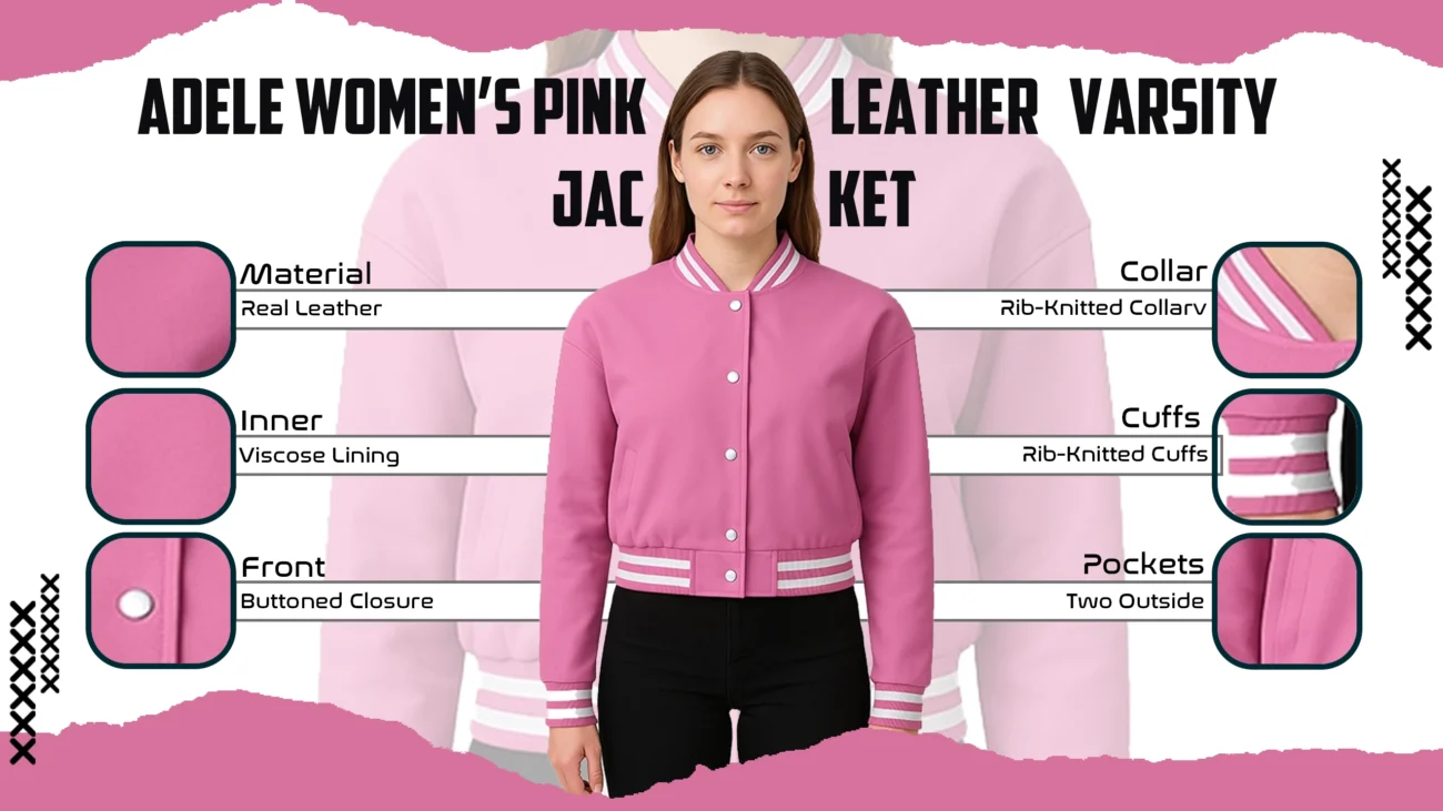 Adele Women’s Pink Leather Varsity Jacket
