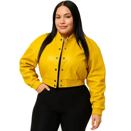 Gina Women’s Yellow Leather Varsity Jacket