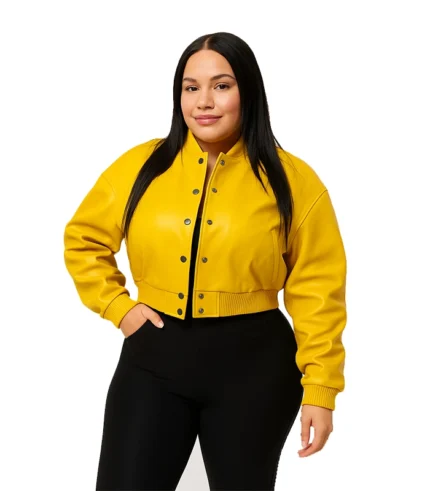 Gina Women’s Yellow Leather Varsity Jacket