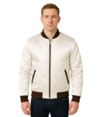 White Scorpion Satin Quilted Bomber Jacket For Men