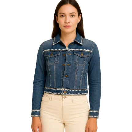 Kasey Embroidery Detail Denim Trucker Jacket