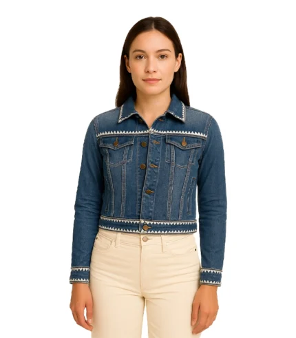 Kasey Embroidery Detail Denim Trucker Jacket