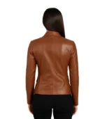 Kinley Women's Double Breasted Brown Leather Blazer Jacket