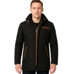 Men’s Black 3/4 Length Quilted Coat