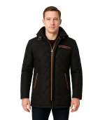 Men’s Black 3/4 Length Quilted Coat