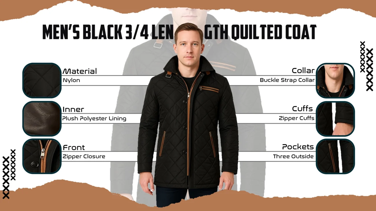 Men's Black Quilted Coat