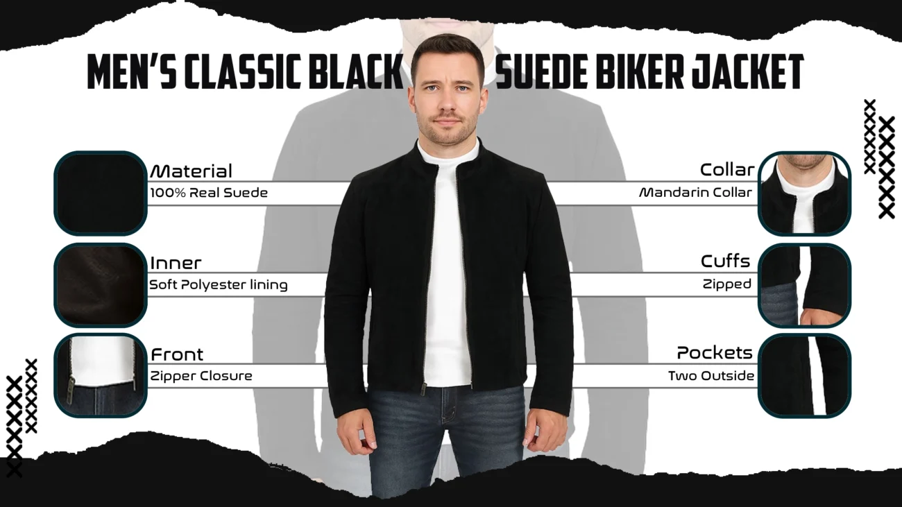 Men's Classic Black Suede Biker Jacket