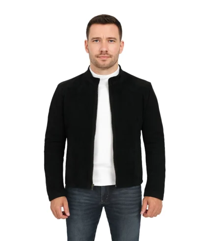 Men's Classic Black Suede Biker Style Jacket