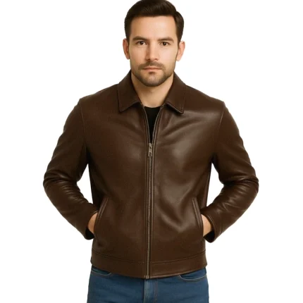 Men’s Classic Brown Harrington Leather Jacket