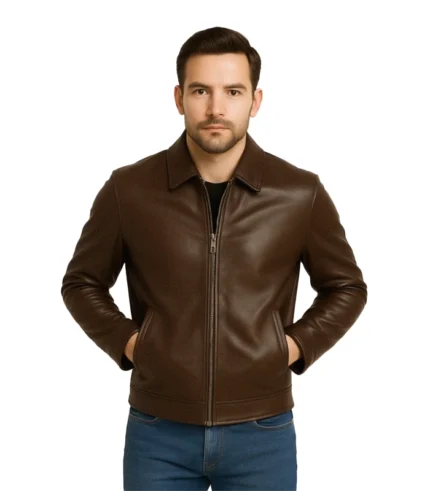 Men’s Classic Brown Harrington Leather Jacket