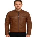 Men’s Cognac Brown Cafe Racer Leather Jacket