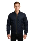 Men’s Windproof Navy Blue Bomber Jacket