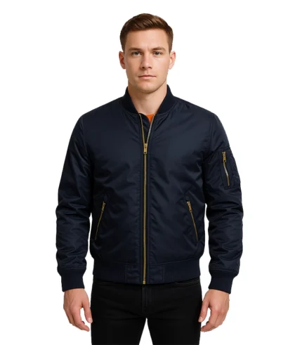 Men’s Windproof Navy Blue Bomber Jacket