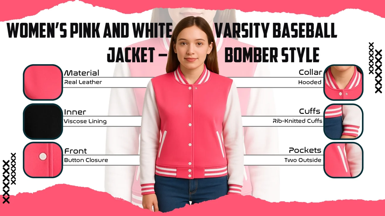 Pink and White Varsity Baseball Jacket