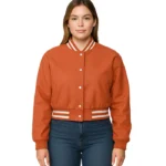 Sara Women’s Orange Leather Varsity Jacket
