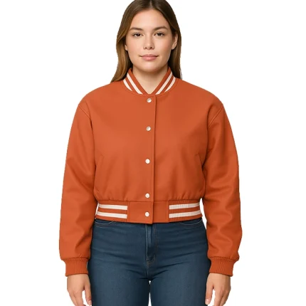 Sara Women’s Orange Leather Varsity Jacket