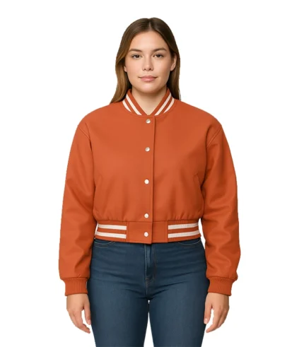 Sara Women’s Orange Leather Varsity Jacket