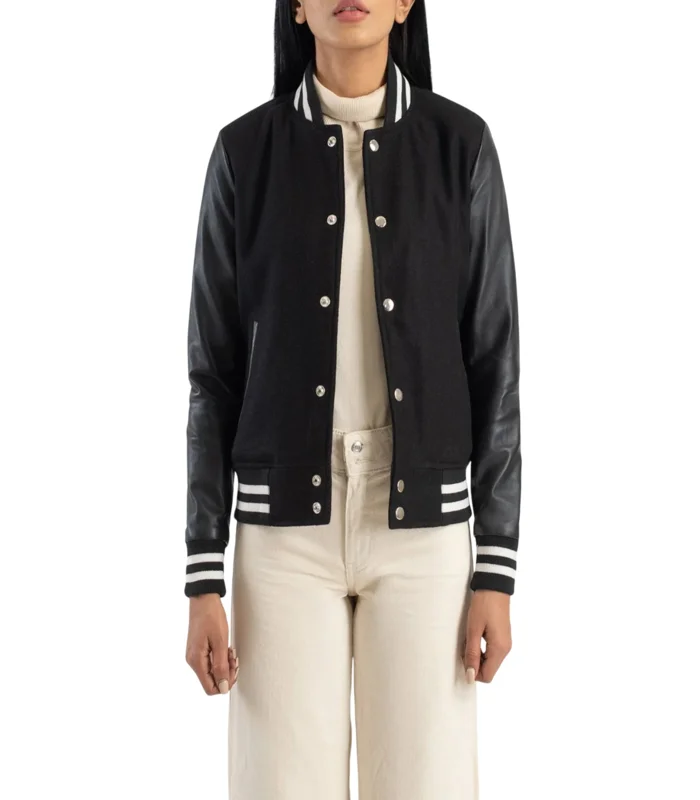 Savant Black Hybrid Varsity Jacket Front