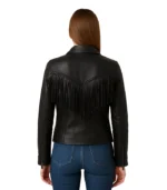 Womens Black Leather Fringe Jacket b