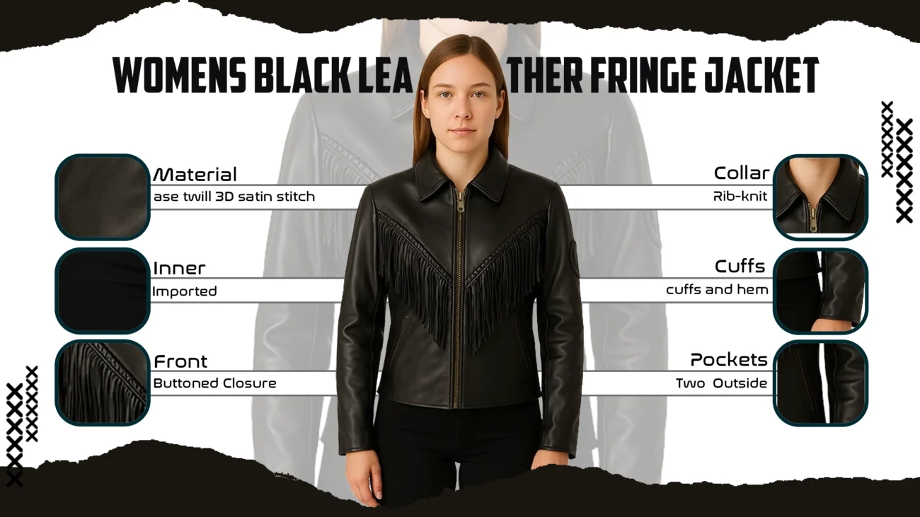 Womens Black Leather Fringe Jacket