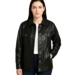 Womens Black Leather Oversized Trucker Jacket