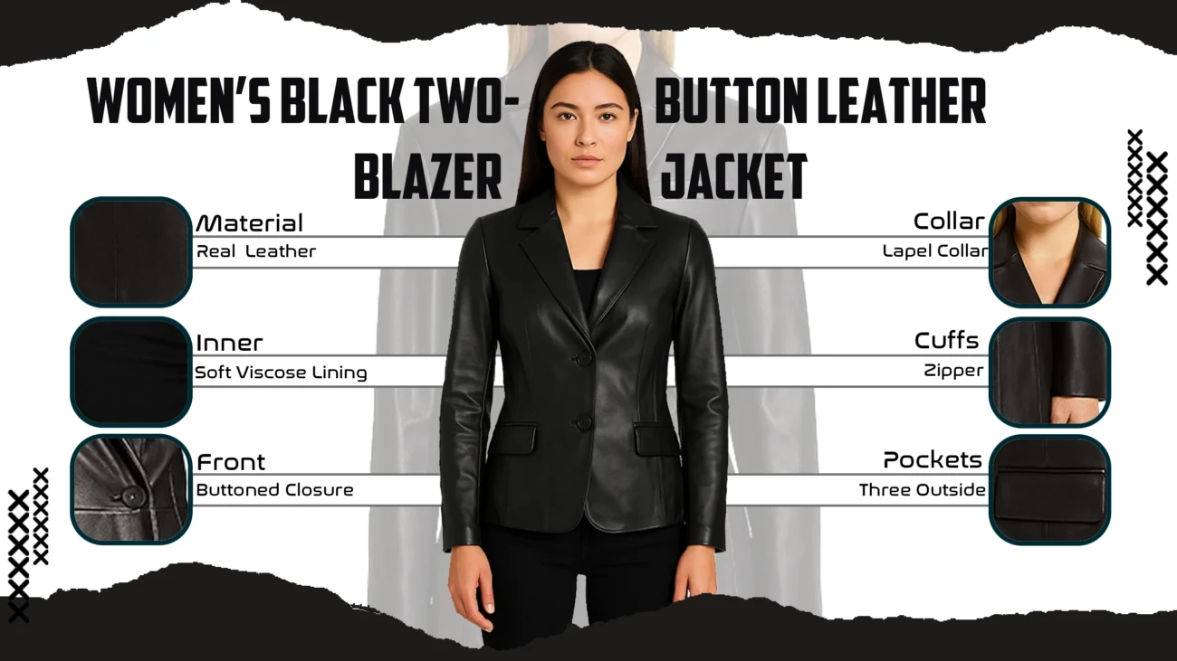 Women’s Black Two-Button Leather Blazer Jacket