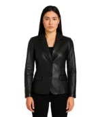 Black Two-Button Leather Blazer Jacket