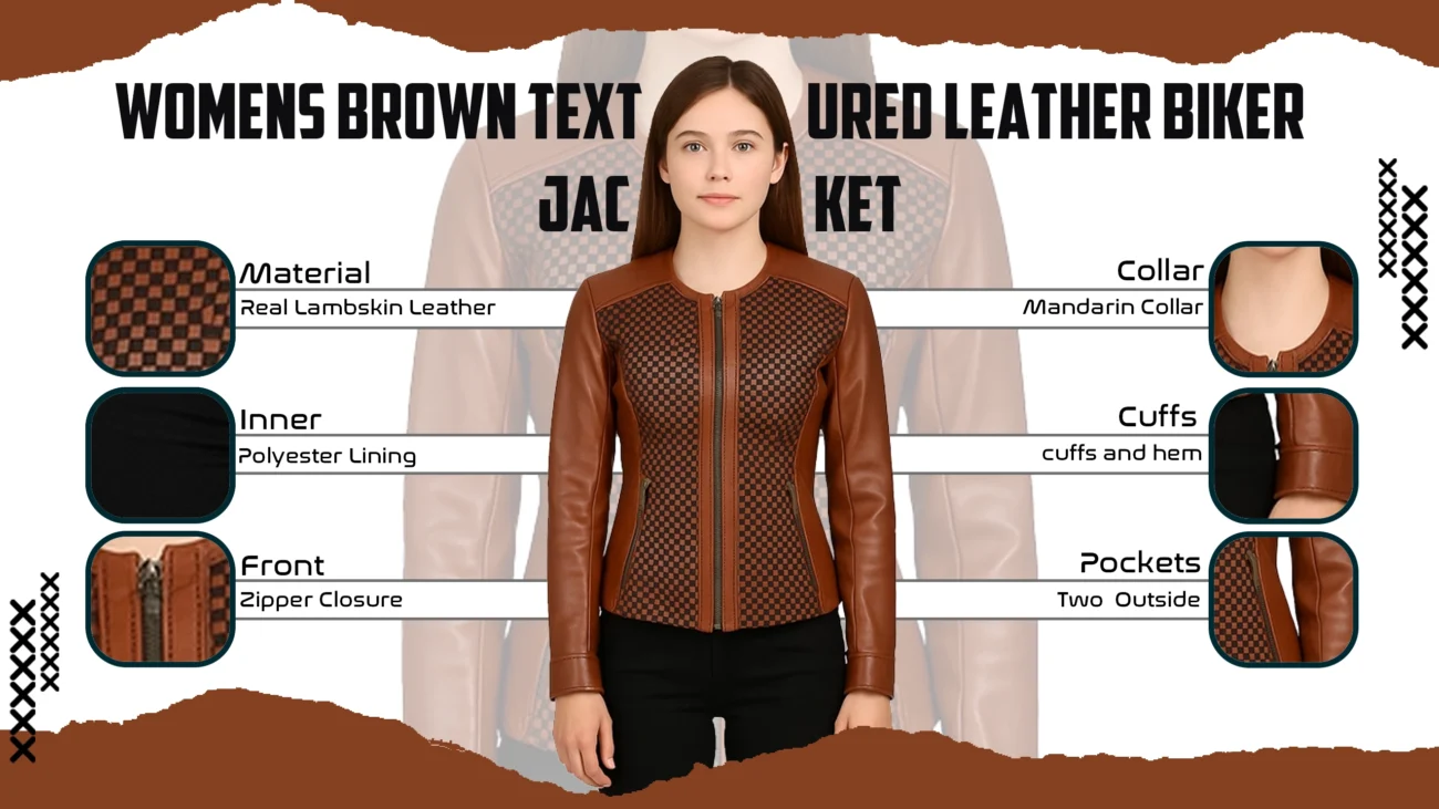 Womens Brown Textured Leather Biker Jacket