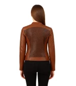 Womens Brown Textured Leather Biker Jacket