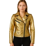Women’s Golden Zipper Motorcycle Leather Jacket
