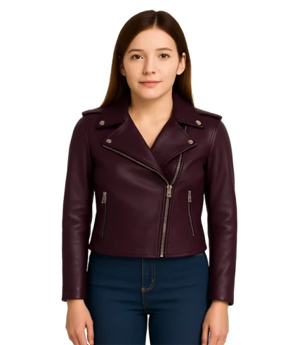Women’s Lambskin Asymmetrical Purple Jacket