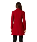 Women's Single Breasted Red Wool Coat - 3/4 Length
