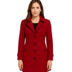 Women's Single Breasted Red Wool Coat - 3/4 Length