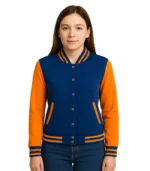 Women’s Yellow and Royal Blue Varsity Jacket – Baseball Style Bomber