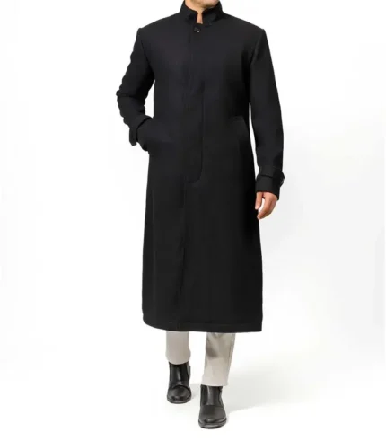 McGhee Men's Black Long Wool Overcoat Front