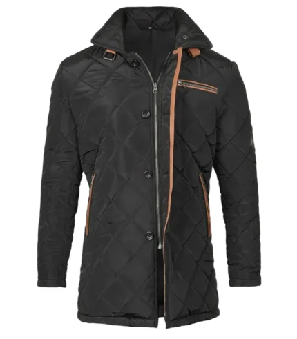 Men's Black 3/4 Length Quilted Coat