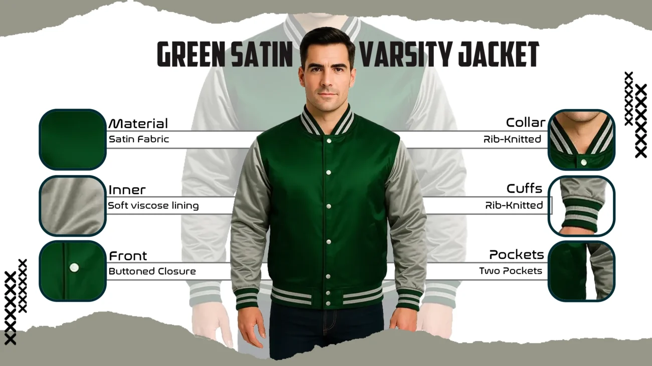 Green Satin Varsity Jacket