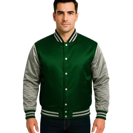 Green and Grey Satin Varsity Jacket