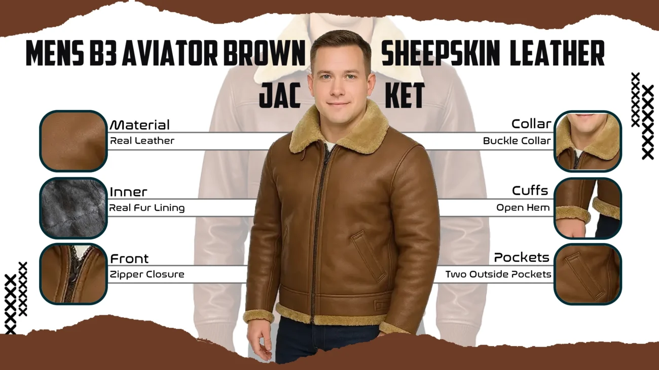 Mens B3 Aviator Brown Sheepskin Leather Jacket