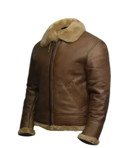 Mens B3 Aviator Brown Sheepskin Leather Jacket Front
