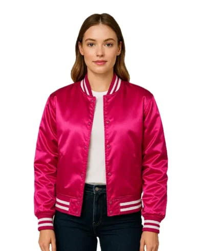 Pink Satin Varsity Jacket