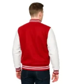 Red Varsity Jacket With White Leather Sleeves