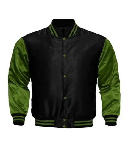 Black And Green Satin Varsity Jacket