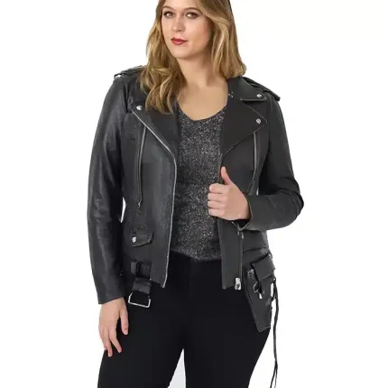 Asymmetrical Moto Rider Plus Size Black Jacket
